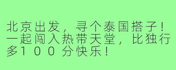北京出发，寻个泰国搭子！一起闯入热带天堂，比独行多100分快乐！