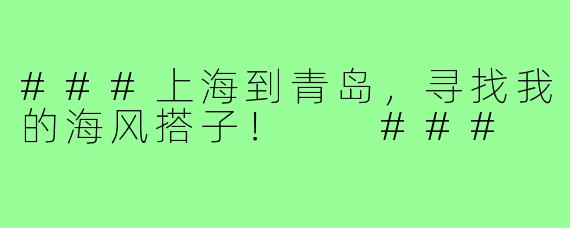 ###上海到青岛，寻找我的海风搭子！

###