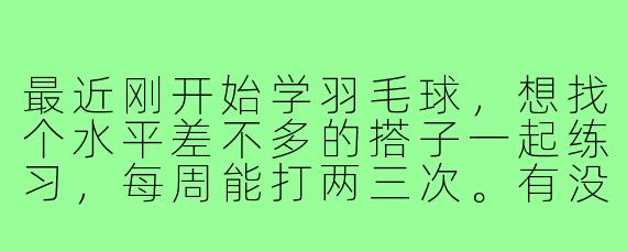 最近刚开始学羽毛球，想找个水平差不多的搭子一起练习，每周能打两三次。有没有新手朋友想一起进步的？或者大家有什么找搭子的好建议吗？