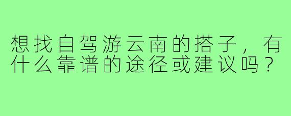 想找自驾游云南的搭子，有什么靠谱的途径或建议吗？