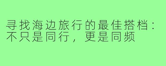 寻找海边旅行的最佳搭档：不只是同行，更是同频