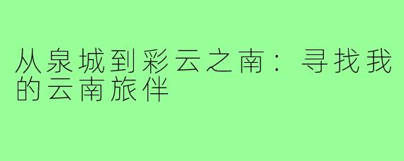 从泉城到彩云之南:寻找我的云南旅伴