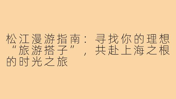 松江漫游指南：寻找你的理想“旅游搭子”，共赴上海之根的时光之旅