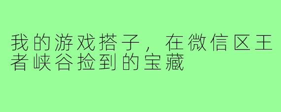 我的游戏搭子,在微信区王者峡谷捡到的宝藏