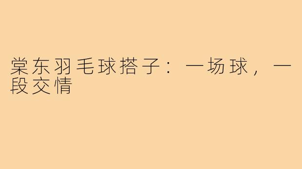 棠东羽毛球搭子：一场球，一段交情