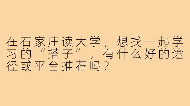 在石家庄读大学,想找一起学习的“搭子”,有什么好的途径或平台推荐吗?