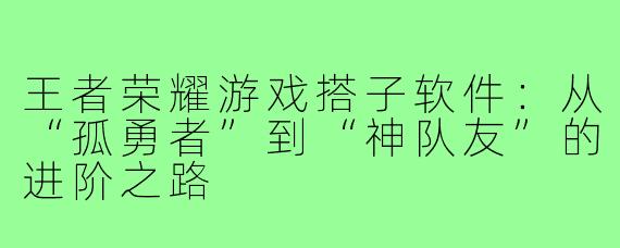 王者荣耀游戏搭子软件：从“孤勇者”到“神队友”的进阶之路