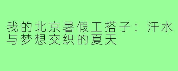 我的北京暑假工搭子：汗水与梦想交织的夏天