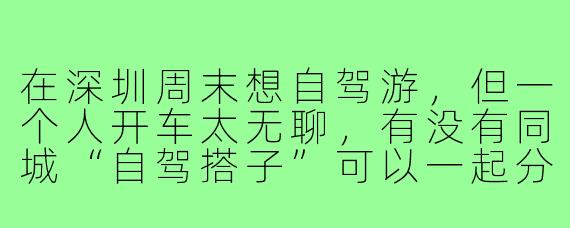 在深圳周末想自驾游，但一个人开车太无聊，有没有同城“自驾搭子”可以一起分摊油费、轮流开车，顺便结伴游玩？通常怎么找到这样的伙伴？
