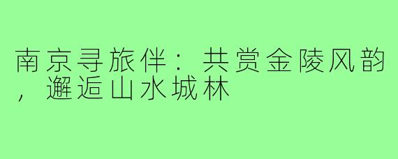南京寻旅伴：共赏金陵风韵，邂逅山水城林