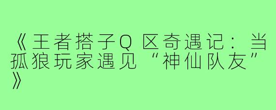 《王者搭子Q区奇遇记：当孤狼玩家遇见“神仙队友”》