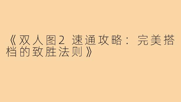 《双人图2速通攻略：完美搭档的致胜法则》