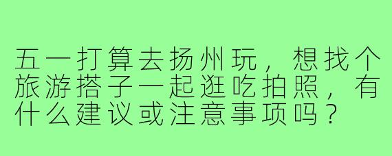 五一打算去扬州玩，想找个旅游搭子一起逛吃拍照，有什么建议或注意事项吗？