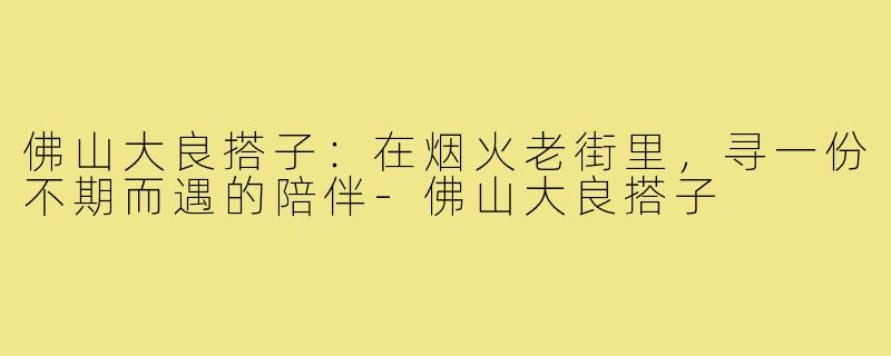 佛山大良搭子：在烟火老街里，寻一份不期而遇的陪伴-佛山大良搭子