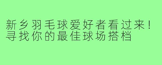 新乡羽毛球爱好者看过来！寻找你的最佳球场搭档