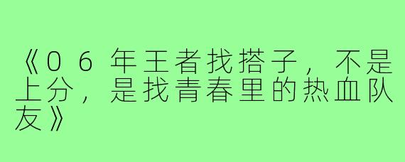 《06年王者找搭子，不是上分，是找青春里的热血队友》