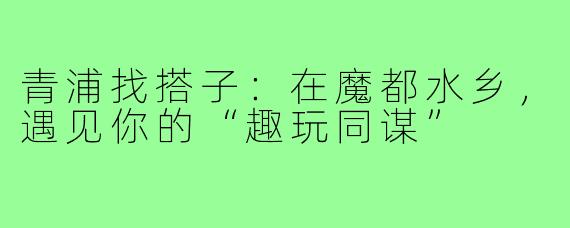 青浦找搭子：在魔都水乡，遇见你的“趣玩同谋”
