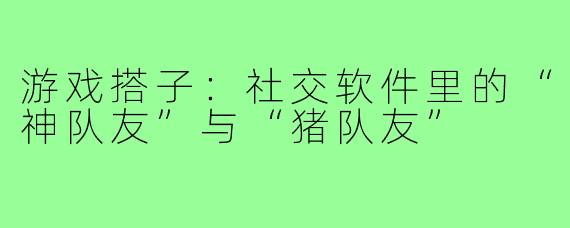 游戏搭子：社交软件里的“神队友”与“猪队友”