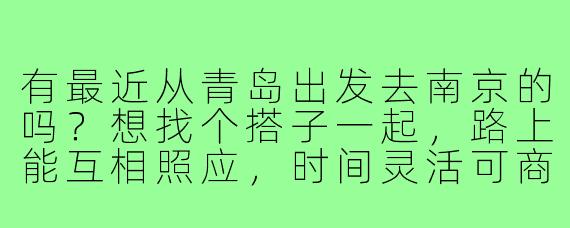 有最近从青岛出发去南京的吗？想找个搭子一起，路上能互相照应，时间灵活可商量！