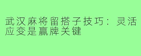 武汉麻将留搭子技巧：灵活应变是赢牌关键