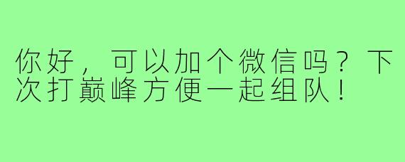 你好,可以加个微信吗?下次打巅峰方便一起组队!