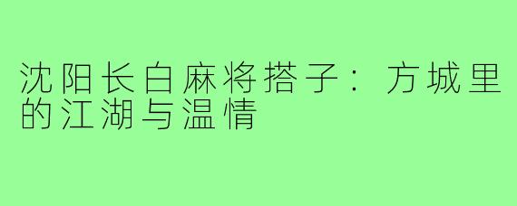 沈阳长白麻将搭子：方城里的江湖与温情