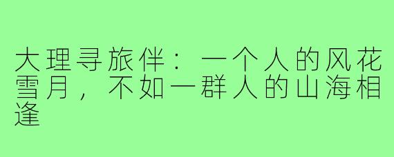 大理寻旅伴:一个人的风花雪月,不如一群人的山海相逢