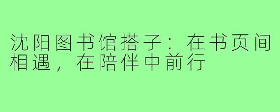 沈阳图书馆搭子：在书页间相遇，在陪伴中前行