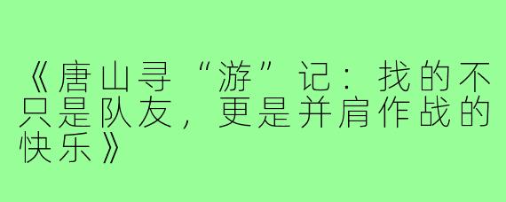 《唐山寻“游”记：找的不只是队友，更是并肩作战的快乐》