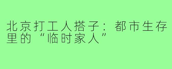 北京打工人搭子：都市生存里的“临时家人”