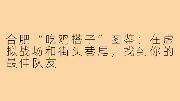 合肥“吃鸡搭子”图鉴:在虚拟战场和街头巷尾,找到你的最佳队友