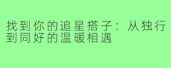 找到你的追星搭子:从独行到同好的温暖相遇