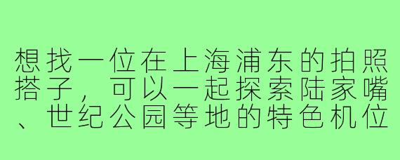想找一位在上海浦东的拍照搭子,可以一起探索陆家嘴、世纪公园等地的特色机位,互相拍些有质感的城市风光或人像照片。请问该怎么寻找合适的搭档并高效配合?