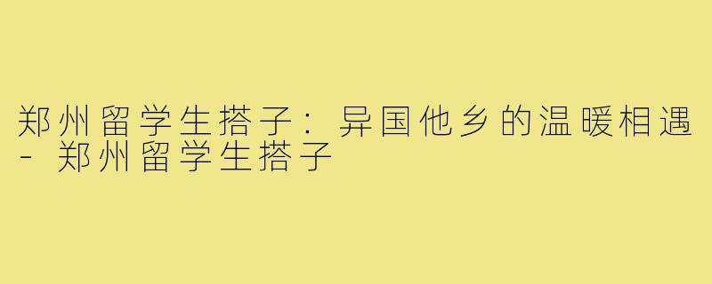 郑州留学生搭子：异国他乡的温暖相遇-郑州留学生搭子