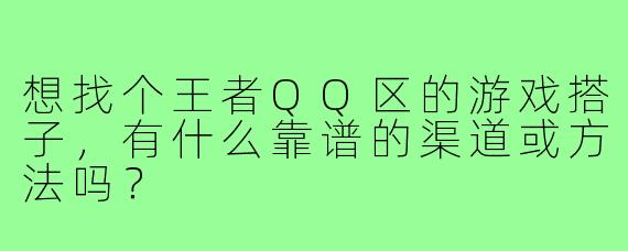 想找个王者QQ区的游戏搭子,有什么靠谱的渠道或方法吗?