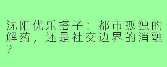 沈阳优乐搭子:都市孤独的解药,还是社交边界的消融?
