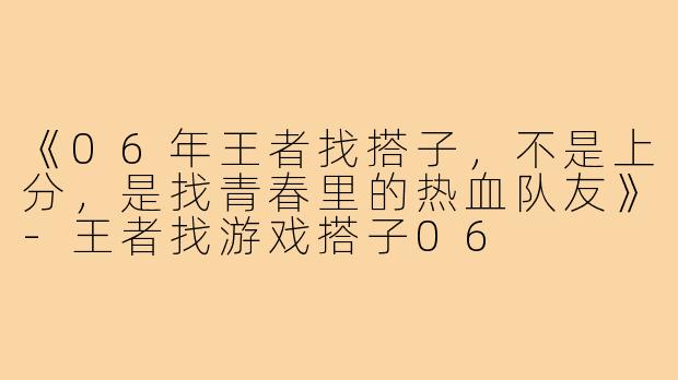 《06年王者找搭子，不是上分，是找青春里的热血队友》-王者找游戏搭子06