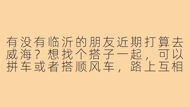 有没有临沂的朋友近期打算去威海？想找个搭子一起，可以拼车或者搭顺风车，路上互相照应，分摊费用。时间比较灵活，有意的朋友请联系！-临沂去威海搭子