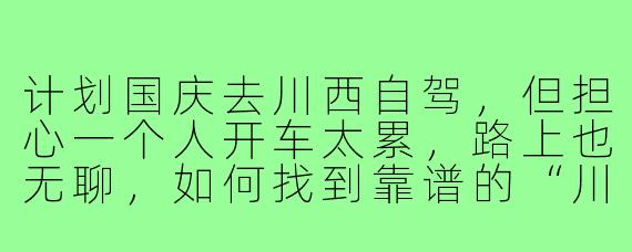计划国庆去川西自驾，但担心一个人开车太累，路上也无聊，如何找到靠谱的“川西搭子”一起分摊费用、轮流驾驶并分享旅途乐趣？