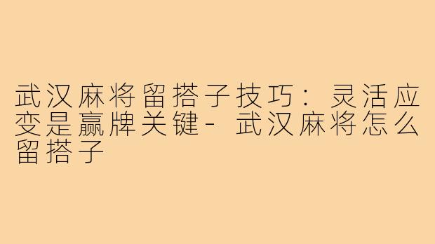 武汉麻将留搭子技巧：灵活应变是赢牌关键-武汉麻将怎么留搭子