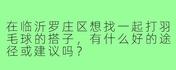在临沂罗庄区想找一起打羽毛球的搭子，有什么好的途径或建议吗？