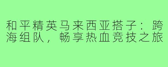 和平精英马来西亚搭子：跨海组队，畅享热血竞技之旅