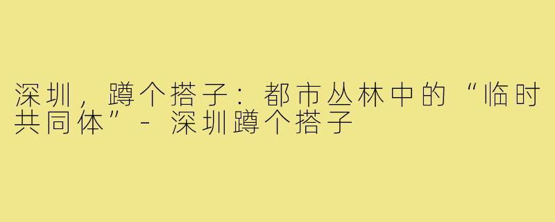 深圳，蹲个搭子：都市丛林中的“临时共同体”-深圳蹲个搭子