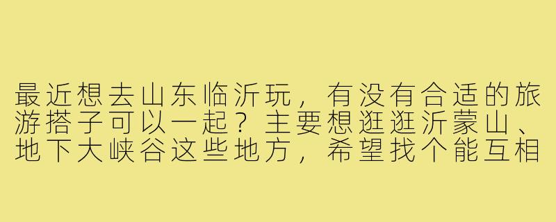 最近想去山东临沂玩，有没有合适的旅游搭子可以一起？主要想逛逛沂蒙山、地下大峡谷这些地方，希望找个能互相拍照、分摊开销的同伴。-山东临沂旅游搭子