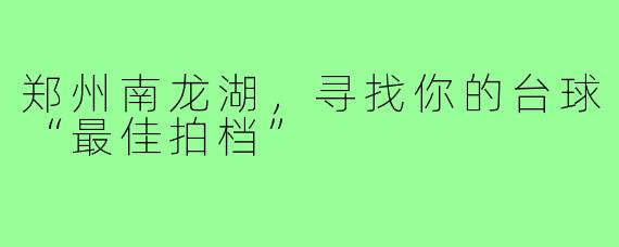 郑州南龙湖，寻找你的台球“最佳拍档”