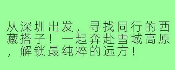 从深圳出发，寻找同行的西藏搭子！一起奔赴雪域高原，解锁最纯粹的远方！