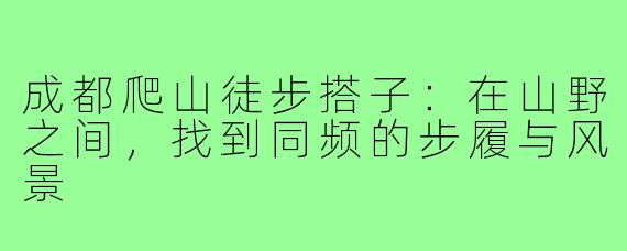 成都爬山徒步搭子：在山野之间，找到同频的步履与风景