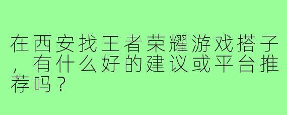 在西安找王者荣耀游戏搭子,有什么好的建议或平台推荐吗?