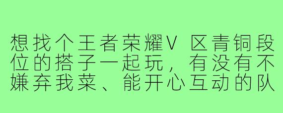 想找个王者荣耀V区青铜段位的搭子一起玩,有没有不嫌弃我菜、能开心互动的队友呀?