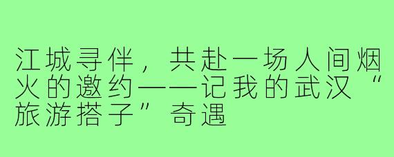 江城寻伴,共赴一场人间烟火的邀约——记我的武汉“旅游搭子”奇遇